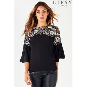Lipsy London Mono Lace Frill Slv